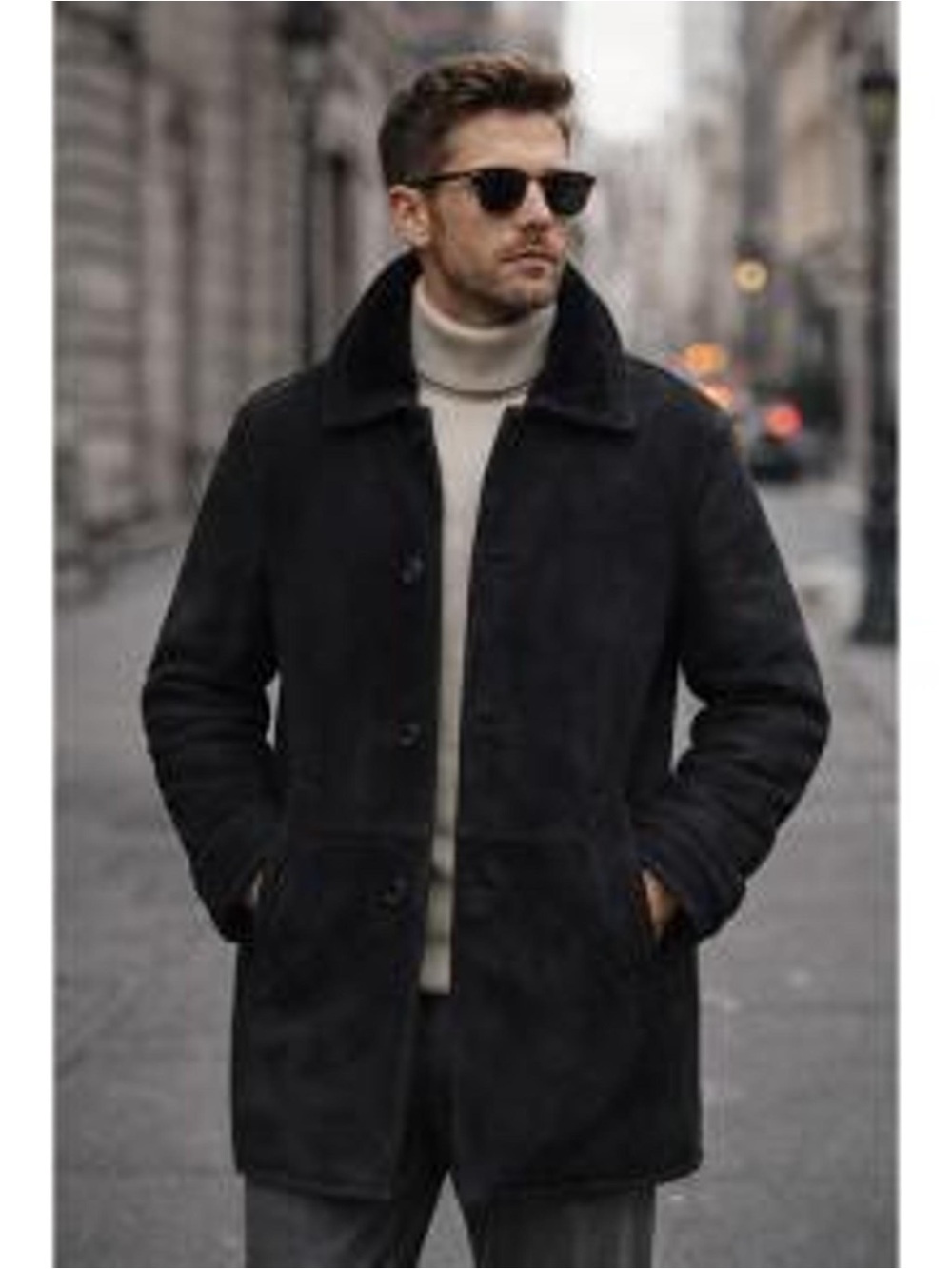 Men's Black Wool-Blend Winter Coat - Classic Charcoal Grey